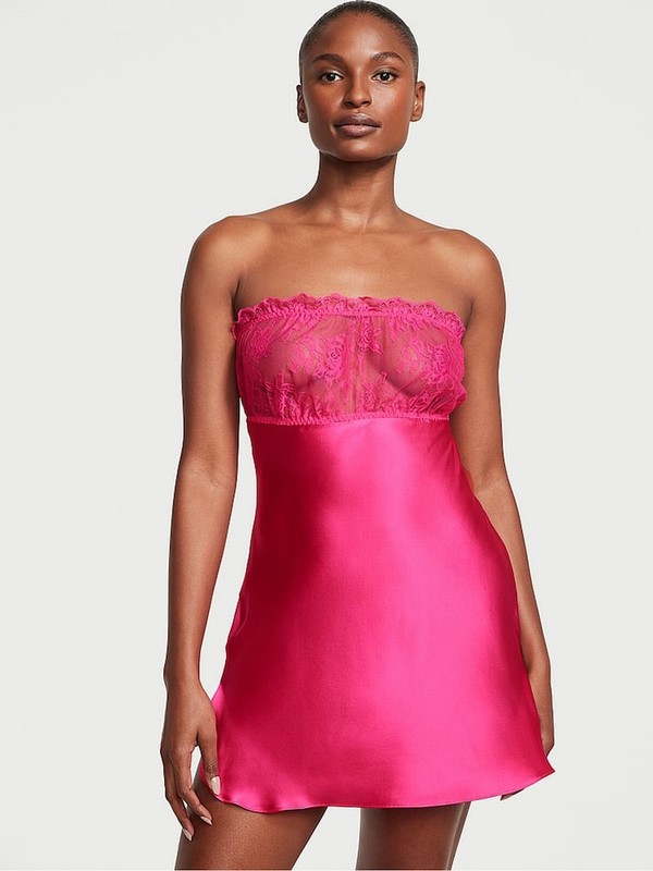 Pink Victoria Secret Forever Archive Lace Strapless Slip Nightwear | NPMSH9160