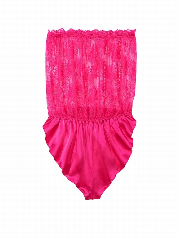 Pink Victoria Secret Forever Archive Lace Strapless High Leg Bodysuit Lingerie | GRVAT2469