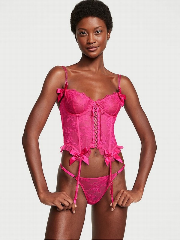 Pink Victoria Secret Forever Archive Lace Corset and Knicker Set Lingerie | XLDHA4895