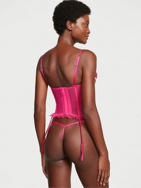 Pink Victoria Secret Forever Archive Lace Corset and Knicker Set Lingerie | XLDHA4895