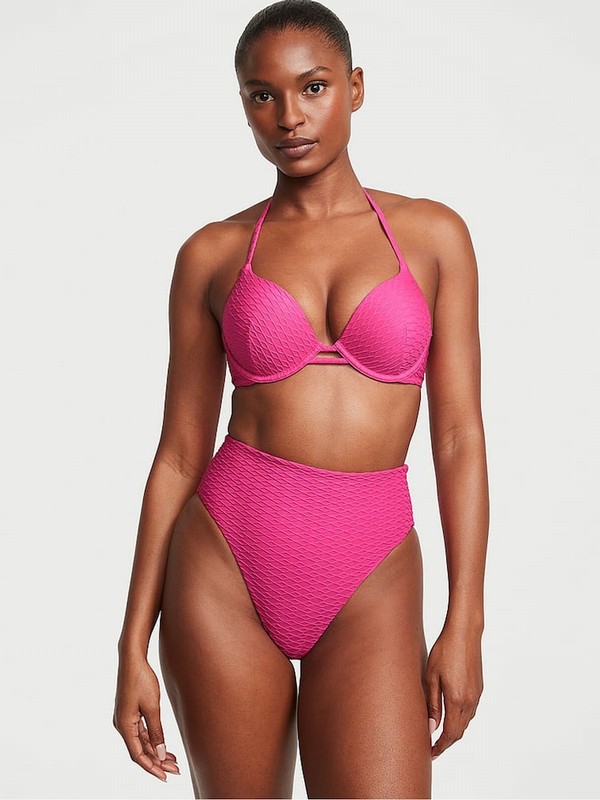 Pink Victoria Secret Forever Fishnet Add 2 Cups Push Up Bikini Top | RIQUT1652