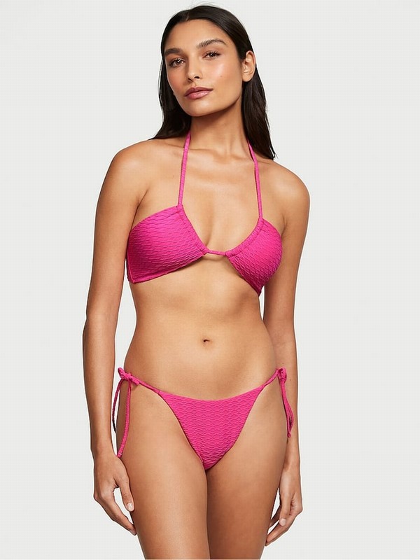 Pink Victoria Secret Forever Fishnet Tie Side High Leg Bikini Bottom | QBTPJ2750