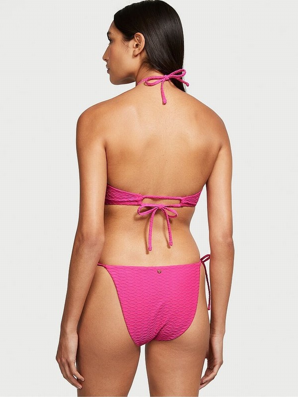 Pink Victoria Secret Forever Fishnet Tie Side High Leg Bikini Bottom | QBTPJ2750