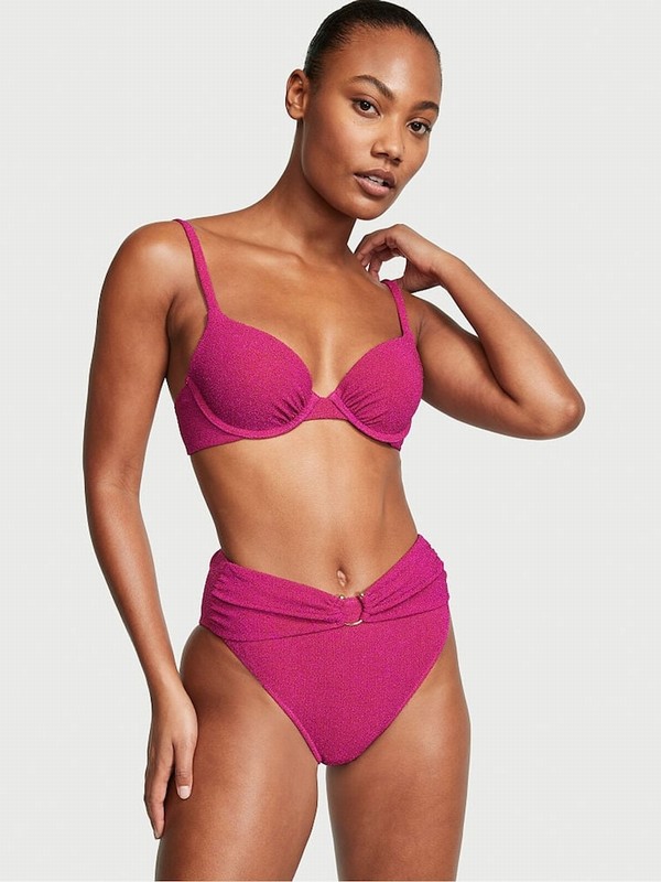 Pink Victoria Secret Forever High Waisted Shimmer Bikini Bottom | AFDTS7501