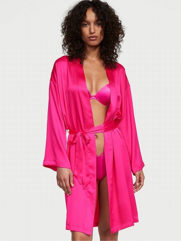 Pink Victoria Secret Forever Satin Midi Robe Nightwear | AGFWV8536