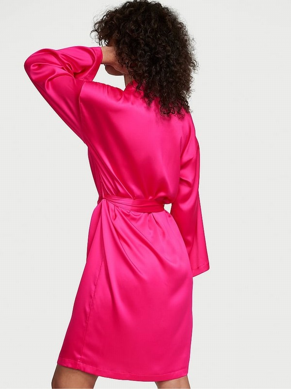 Pink Victoria Secret Forever Satin Midi Robe Lingerie | DPVUL4268