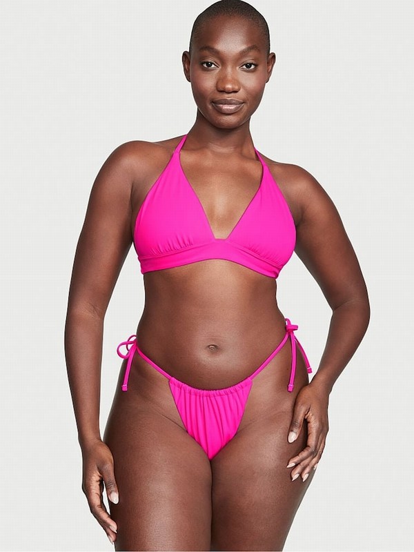 Pink Victoria Secret Forever Tie Side High Leg Bikini Bottom | QAMCJ8345