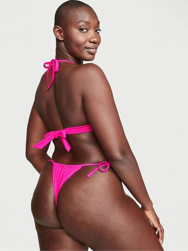Pink Victoria Secret Forever Tie Side High Leg Bikini Bottom | QAMCJ8345