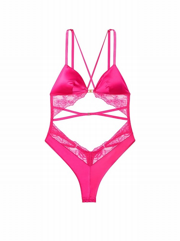 Pink Victoria Secret Forever Tropical Print Bodysuit Lingerie | SXRDY7539