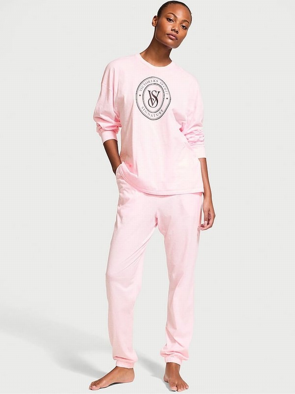 Pink Victoria Secret Heather Petal Cotton Long Nightwear | CFHOE7649