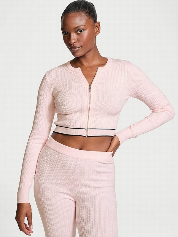 Pink Victoria Secret Heather Petal Logo Cable Knit Sleep Cardigans | BSTXC0812