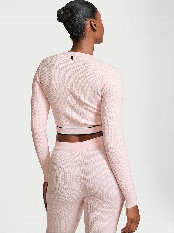 Pink Victoria Secret Heather Petal Logo Cable Knit Sleep Cardigans | BSTXC0812