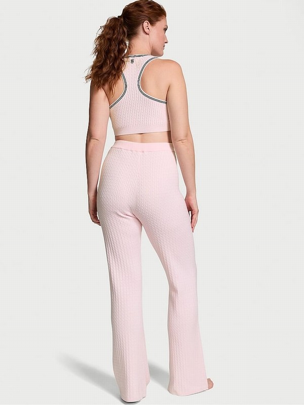 Pink Victoria Secret Heather Petal Logo Cable Knit FlaLounge Joggers | VBSQL7184