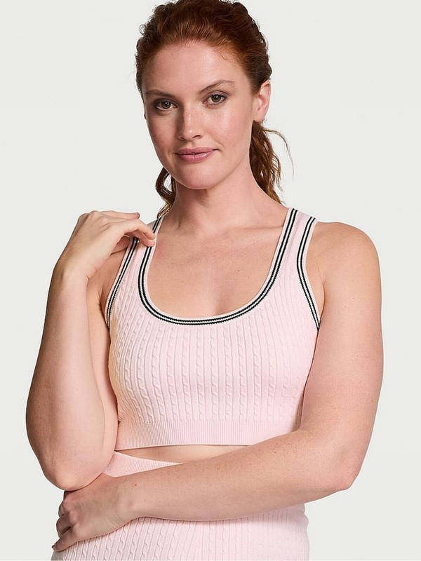 Pink Victoria Secret Heather Petal Logo Cable Knit Tanklette Bras | QWUCE8239