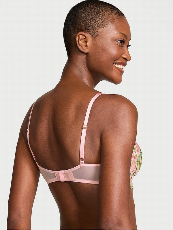 Pink Victoria Secret Lightly Lined Demi Lily Embroidery Bras | RZQBS7094