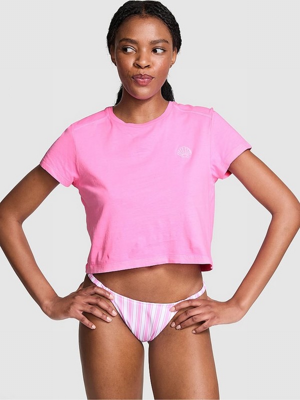 Pink Victoria Secret Lola Crop Dreamer T Shirts | XSWUQ2587