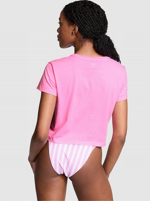 Pink Victoria Secret Lola Crop Dreamer T Shirts | XSWUQ2587