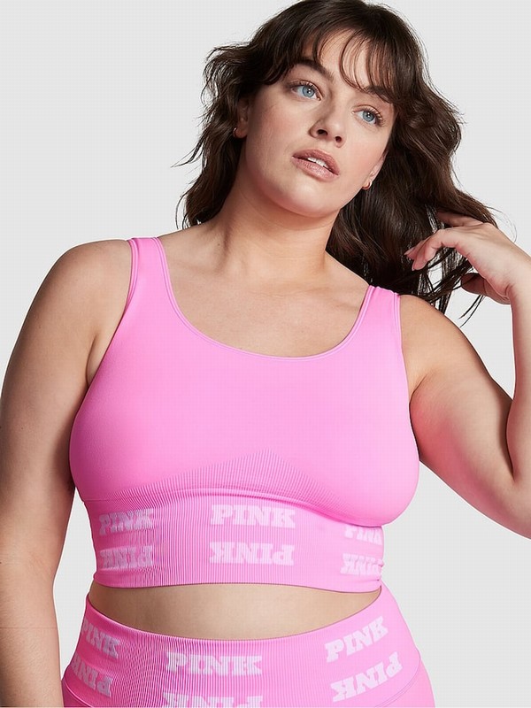 Pink Victoria Secret Lola Seamless Logo Low Impact Bras | MHRVE6350