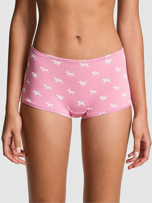 Pink Victoria Secret Moonstone Dog Print Cotton Boyshort Underwear | SNRFC3082