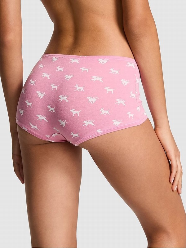 Pink Victoria Secret Moonstone Dog Print Cotton Boyshort Underwear | SNRFC3082