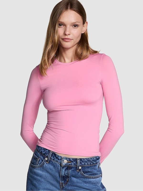 Pink Victoria Secret Moonstone Long Sleeve Soft Stretch T Shirts | WKIET6379