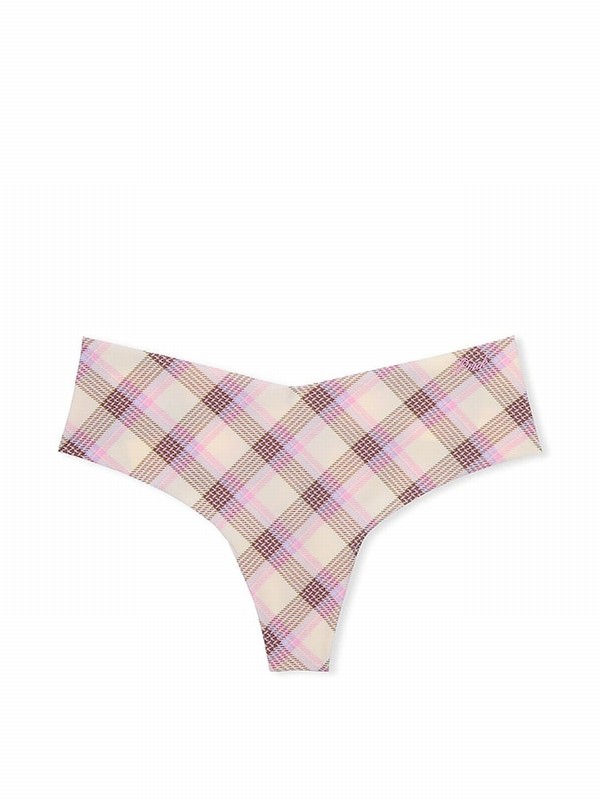 Pink Victoria Secret Moonstone Plaid Thong No Show Lace Trim Hipster Underwear | BMKIU4380