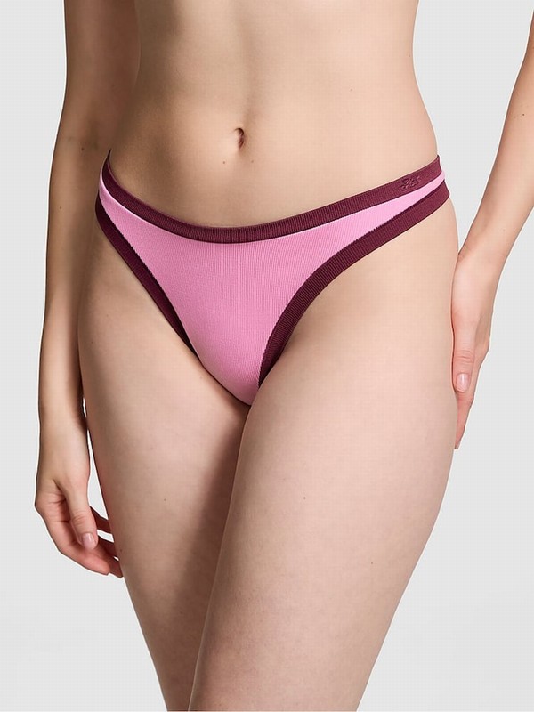 Pink Victoria Secret Moonstone Seamless High Leg Scoop Thong Underwear | QJGUT1237