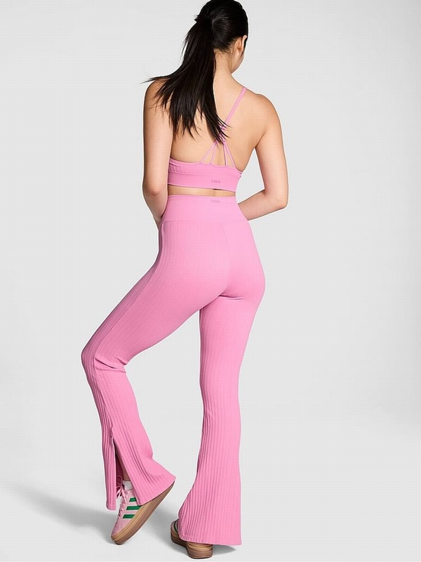 Pink Victoria Secret Moonstone Seamless Cable Knit High Waist Flare Leggings | AOSUE4589