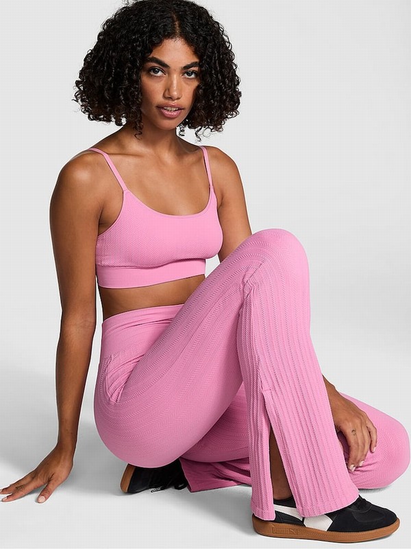 Pink Victoria Secret Moonstone Seamless Cable Knit High Waist Flare Leggings | AOSUE4589