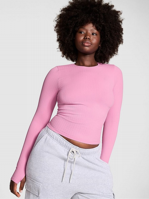 Pink Victoria Secret Moonstone Seamless Cable Knit Long Sleeve T Shirts | JHNAV7508