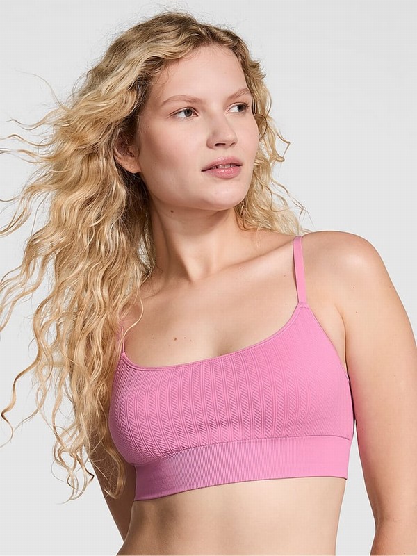Pink Victoria Secret Moonstone Seamless Cable Knit Bras | VBICF5672