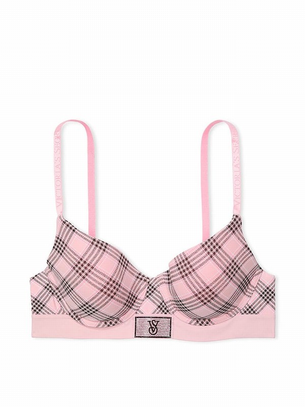Pink Victoria Secret Plaid Lightly Lined Demi Shine Patch Bras | ALCST4869