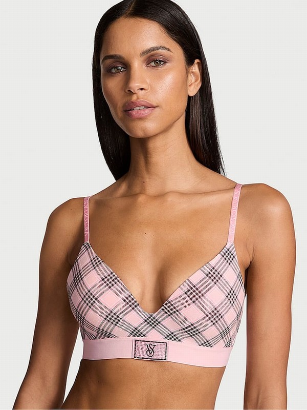 Pink Victoria Secret Plaid Non WiLightly Lined Shine Patch Bras | XFDZJ6478
