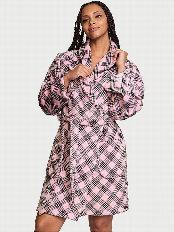 Pink Victoria Secret Pretty Blossom Fave Plaid Cosying Gown Nightwear | JCLNB6925