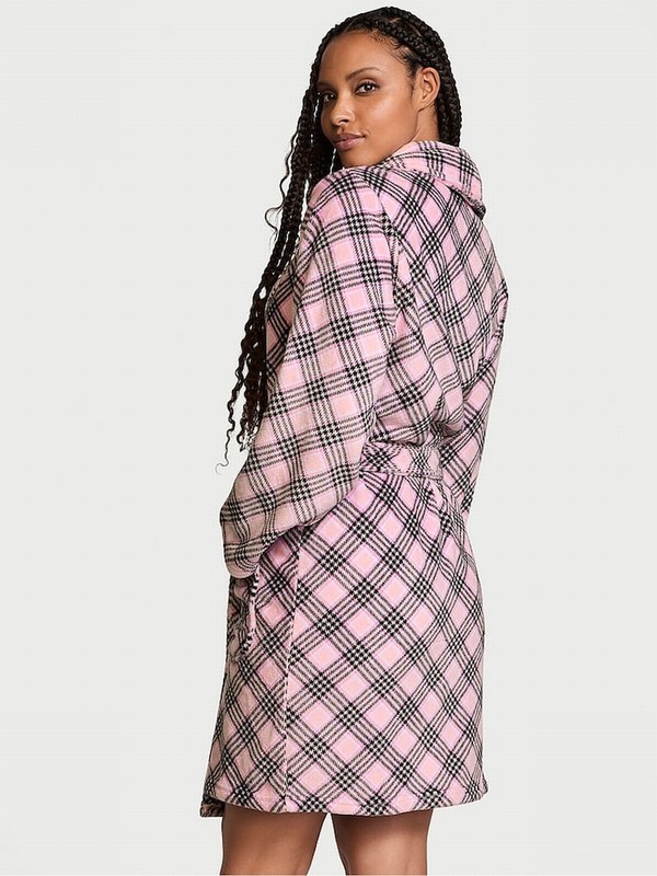 Pink Victoria Secret Pretty Blossom Fave Plaid Cosying Gown Lingerie | NRCDI5278