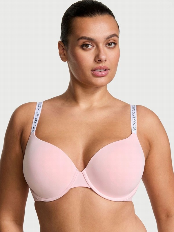Pink Victoria Secret Pretty Blossom Logo Demi Lightly Lined Bras | YVNPF0517