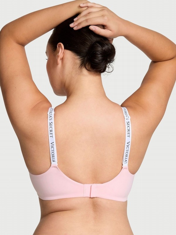 Pink Victoria Secret Pretty Blossom Logo Demi Lightly Lined Bras | YVNPF0517
