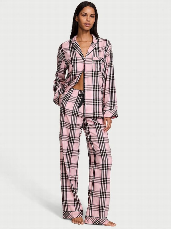 Pink Victoria Secret Pretty Blossom Lovely Plaid Flannel Long Nightwear | YMQVJ7951