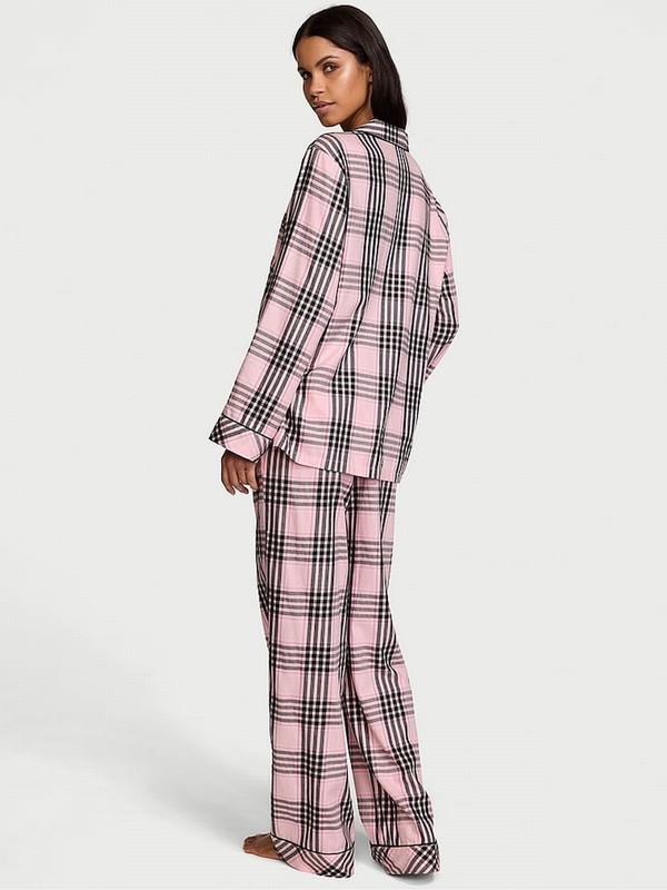 Pink Victoria Secret Pretty Blossom Lovely Plaid Flannel Long Nightwear | YMQVJ7951