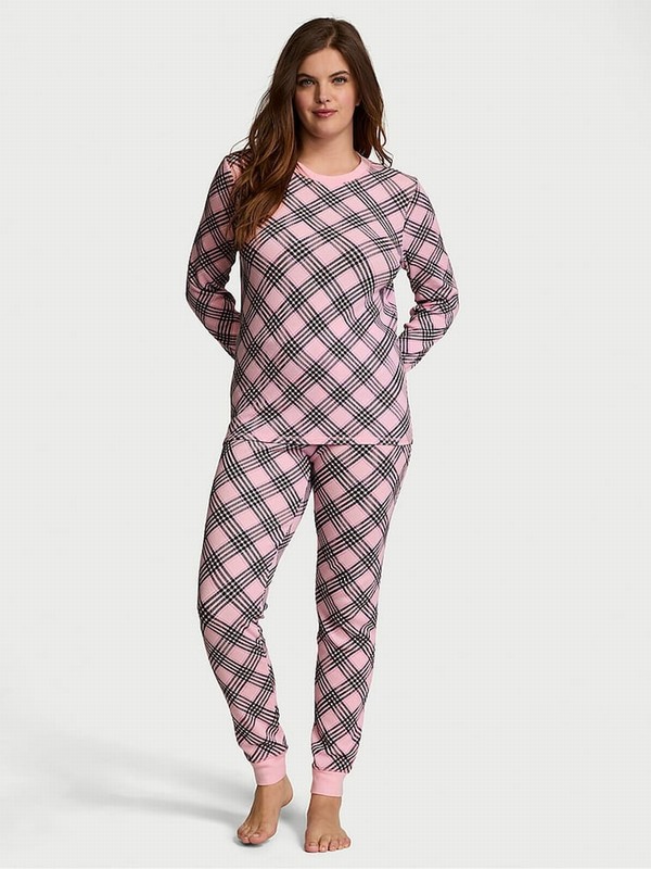 Pink Victoria Secret Pretty Blossom Lovely Plaid Thermal Long Nightwear | ETLRU0253