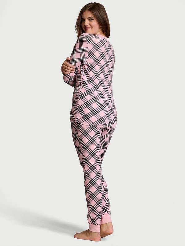 Pink Victoria Secret Pretty Blossom Lovely Plaid Thermal Long Nightwear | ETLRU0253