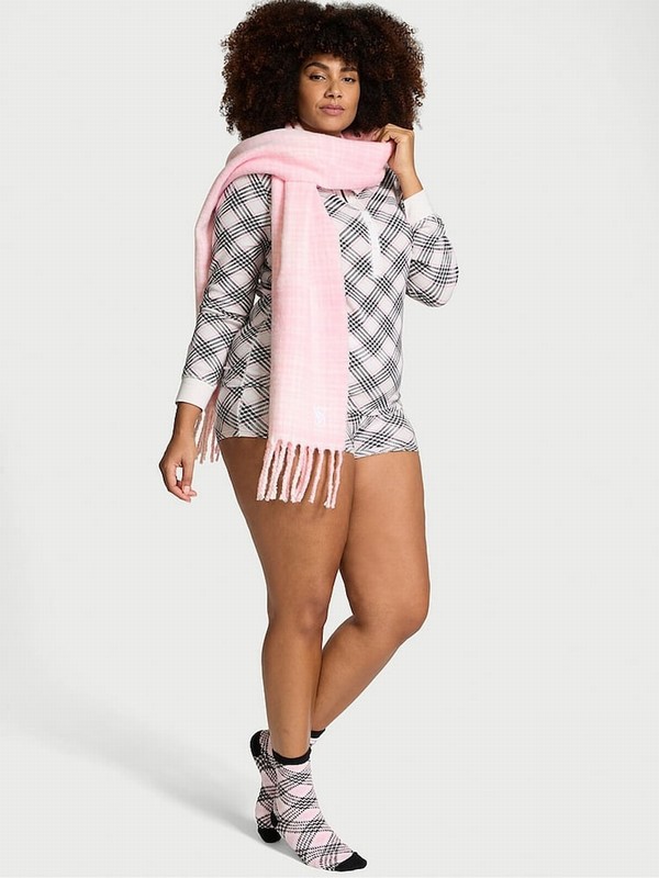 Pink Victoria Secret Pretty Blossom Plaid Blanket Scarf Scarves | ZBDYW5967