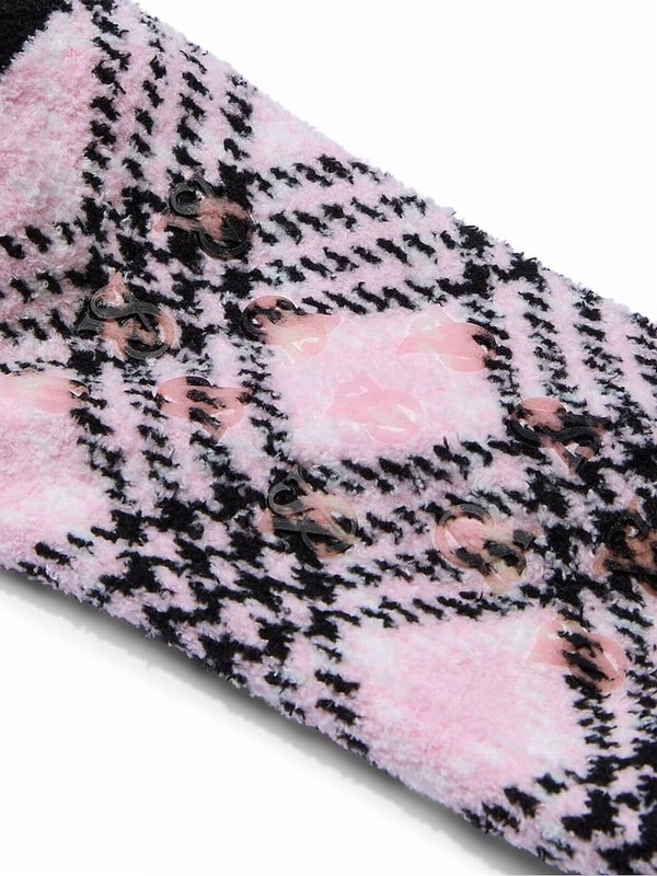 Pink Victoria Secret Pretty Blossom Plaid Fleece Socks | EKJBP7602