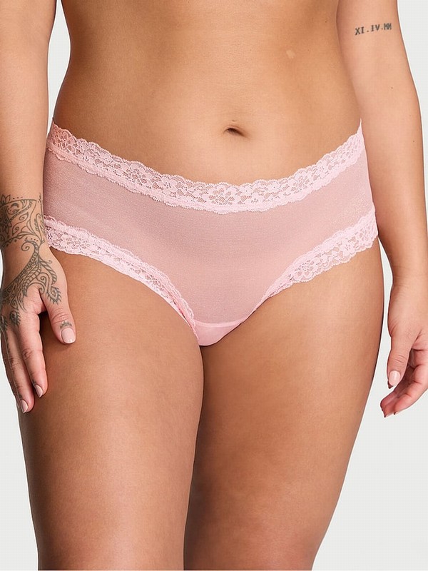 Pink Victoria Secret Pretty Blossom Sequins Cheeky Mesh Underwear | JZSNH9147