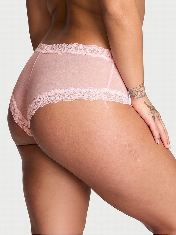 Pink Victoria Secret Pretty Blossom Sequins Cheeky Mesh Underwear | JZSNH9147