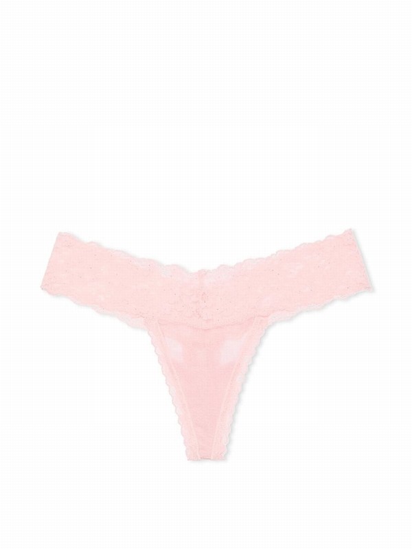 Pink Victoria Secret Pretty Blossom Sequins Thong Mesh Underwear | NFEGM8623