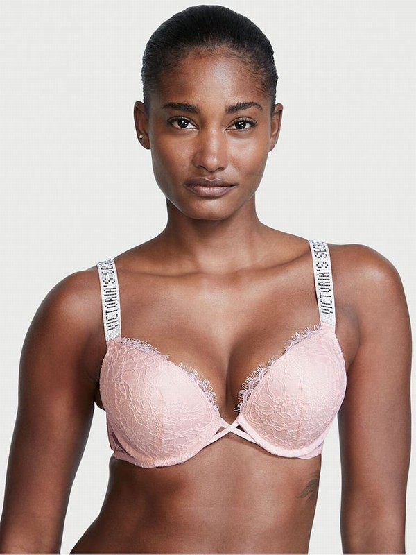 Pink Victoria Secret Purest Bombshell Shine Strap Add 2 Cups Push Up Lace Bras | VTWZL9584