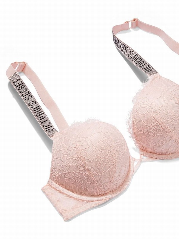Pink Victoria Secret Purest Bombshell Shine Strap Add 2 Cups Push Up Lace Bras | VTWZL9584
