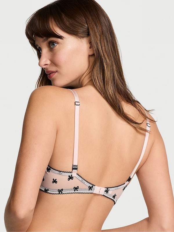 Pink Victoria Secret Purest Bows Flocked Unlined Demi Bras | KYQUX6903
