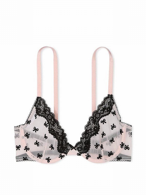 Pink Victoria Secret Purest Bows Flocked Unlined Demi Bras | KYQUX6903